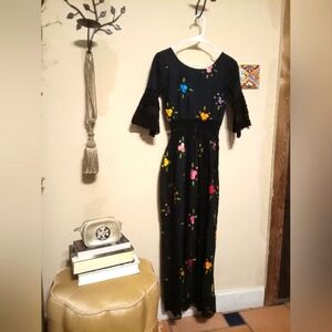 Mexican Vacation long dress in cotton and black lace embroidered with co…